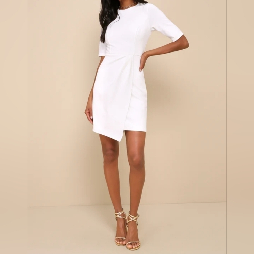 Lulus Women's Westwood White Half Sleeve Sheath Dress, Medium